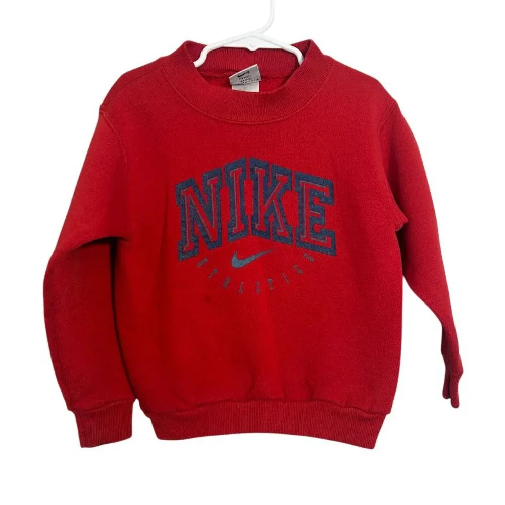 VTG 90s Boys Nike Crewneck Sweatshirt 5/6 Red Logo White Tag USA Made